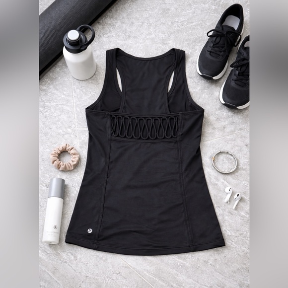 lululemon athletica Tops - Lululemon Black Yoga Tank Open Lattice Back Athletic Top Women’s Size 6